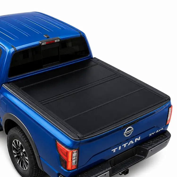 ฝาครอบ Tonneau แบบพับสี่ทบชนิดแข็งโปรไฟล์ต่ำสำหรับ Nissan Titan